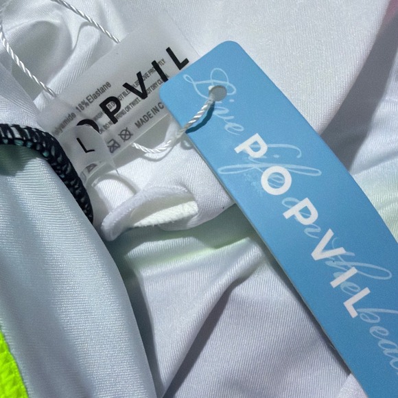 NWT popvil Neon Color Block One Piece Swimsuit Tummy Control Deep V Large - Picture 7 of 7